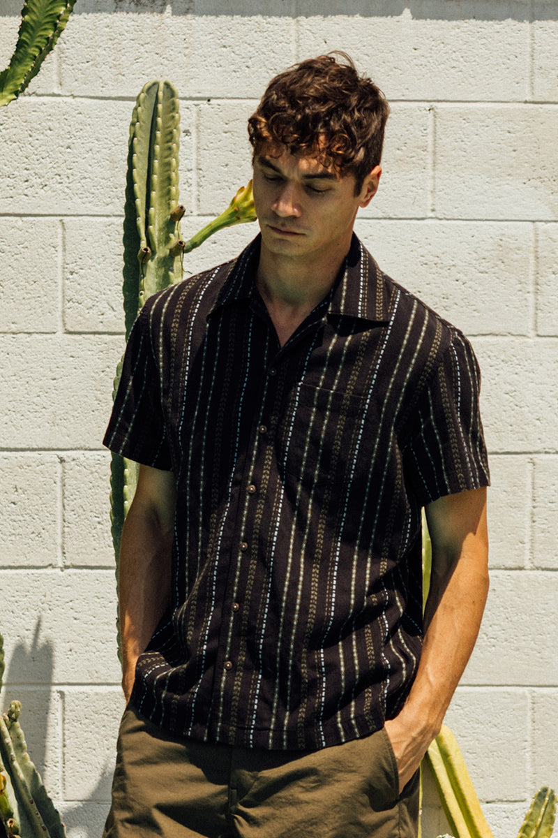 semoh セモー DOBBY STRIPE DARTS SHIRT サイズ2 The Wrench Gauze Dobby Stripe Shirt- Black– HIROSHI KATO