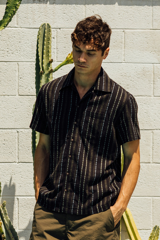 The Wrench Gauze Dobby Stripe Shirt- Black– HIROSHI KATO