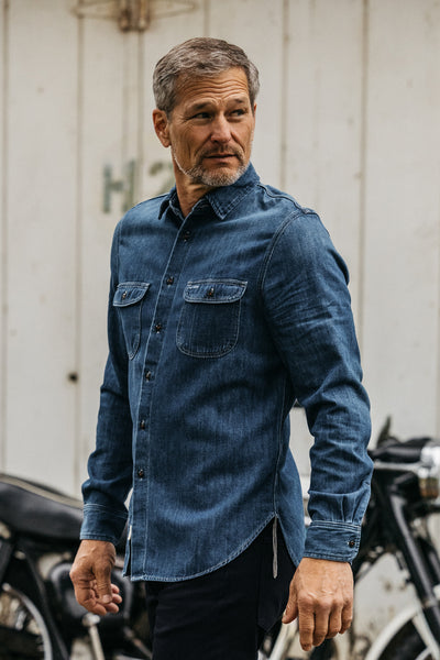 branded denim dress shirts Konrad Denim Shirt - Light Indigo Wash