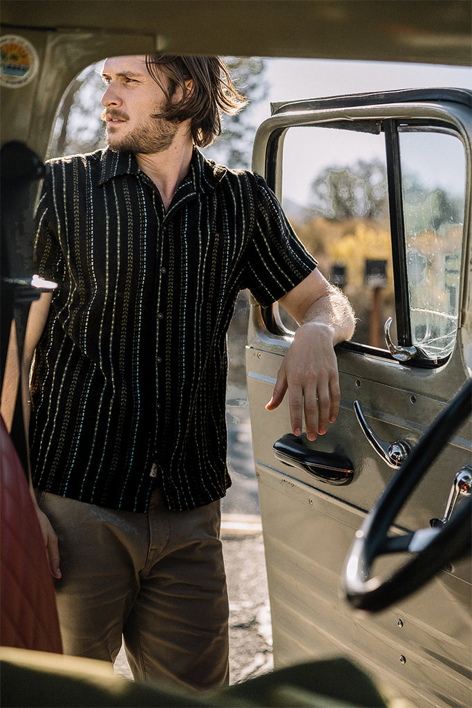 The Wrench Gauze Dobby Stripe Shirt- Black– HIROSHI KATO
