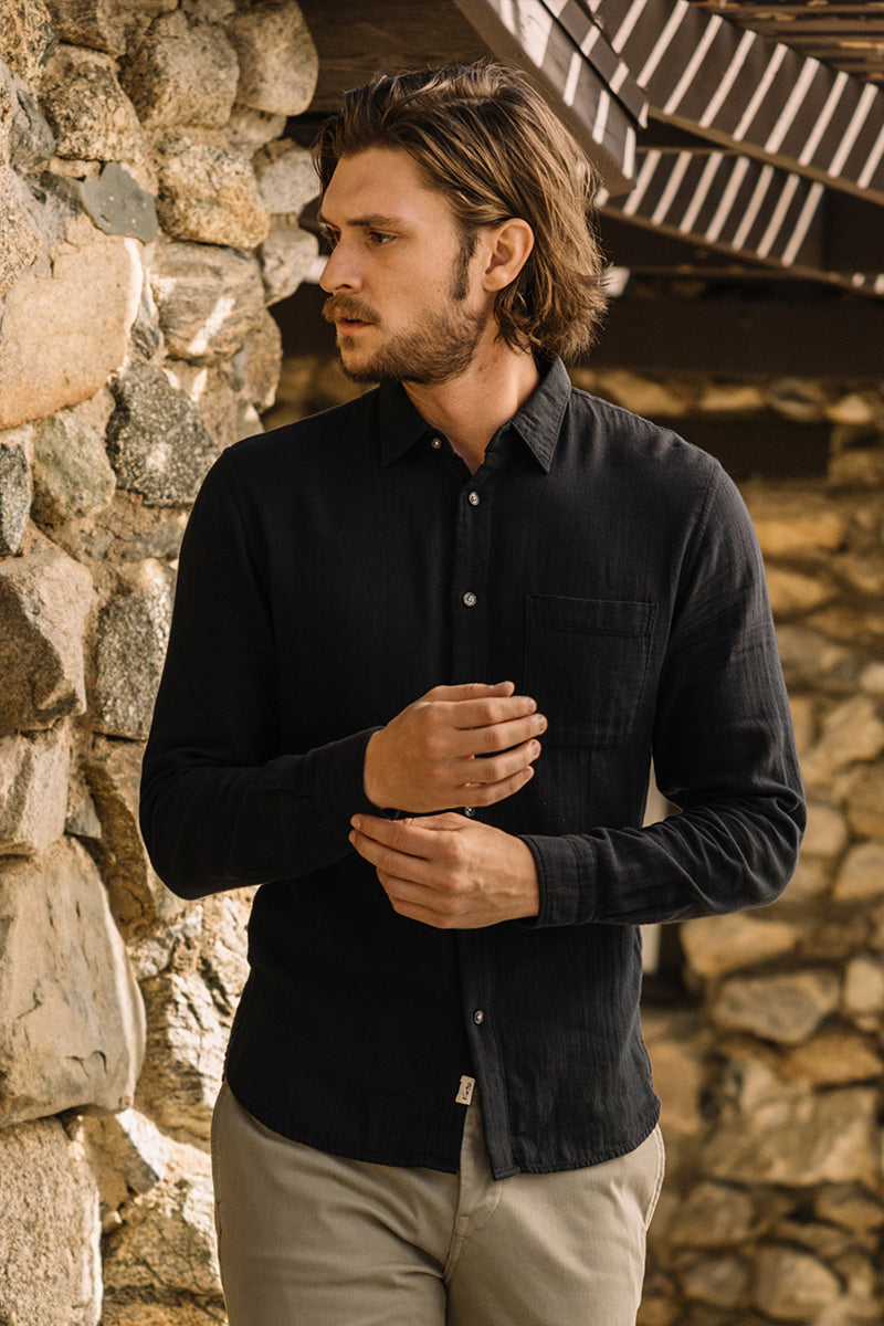 The Ripper Double Gauze Organic Cotton Shirt - Black– HIROSHI KATO