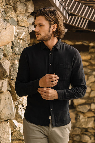The Ripper Double Gauze Organic Cotton Shirt - Black– HIROSHI KATO